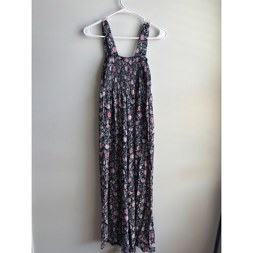 LOFT Navy Blue Floral Smocked Wide Leg Jumpsuit Women XS - Picture 3 of 3
